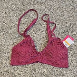 NWT Vince Camuto Women Elegant Spring Lace Bralette in Burgundy Swim Top Sz S